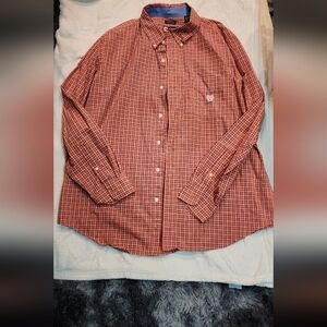 Chaps Men's Orange Red Checkered Button Down Shirt